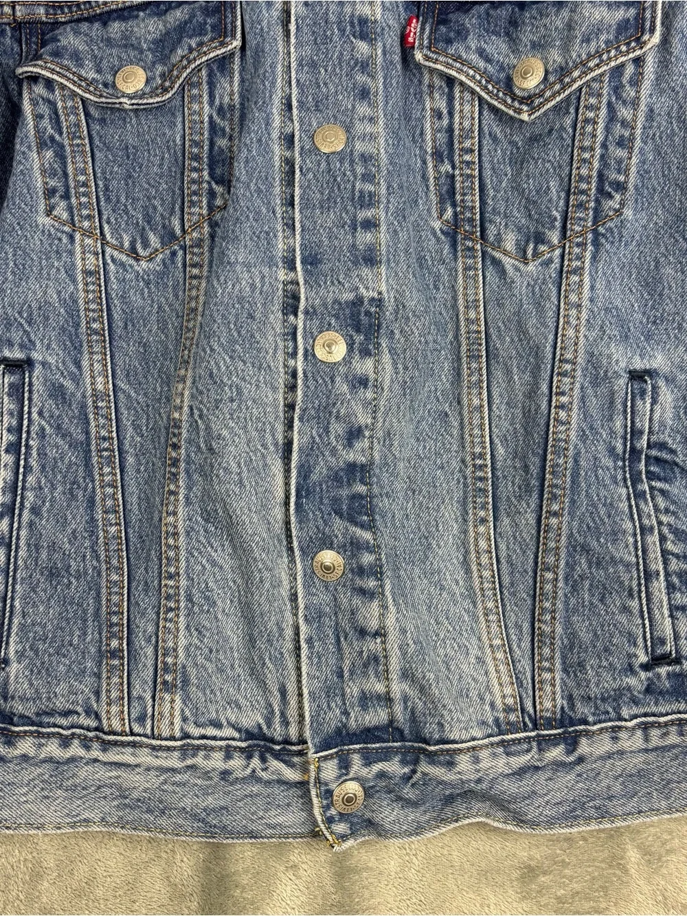 Levi’s Jacket Mens Medium Blue Hybrid Hoodie Trucker Jean Denim Gray Fleece